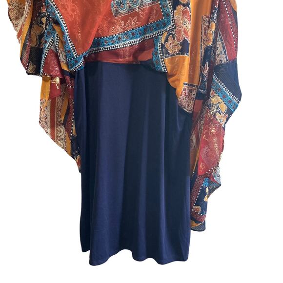 Laundry Shelli Segal Multicolor Gold Hankerchief Hem Midi Dress Sz 10 Boho Y2K - Picture 6 of 10